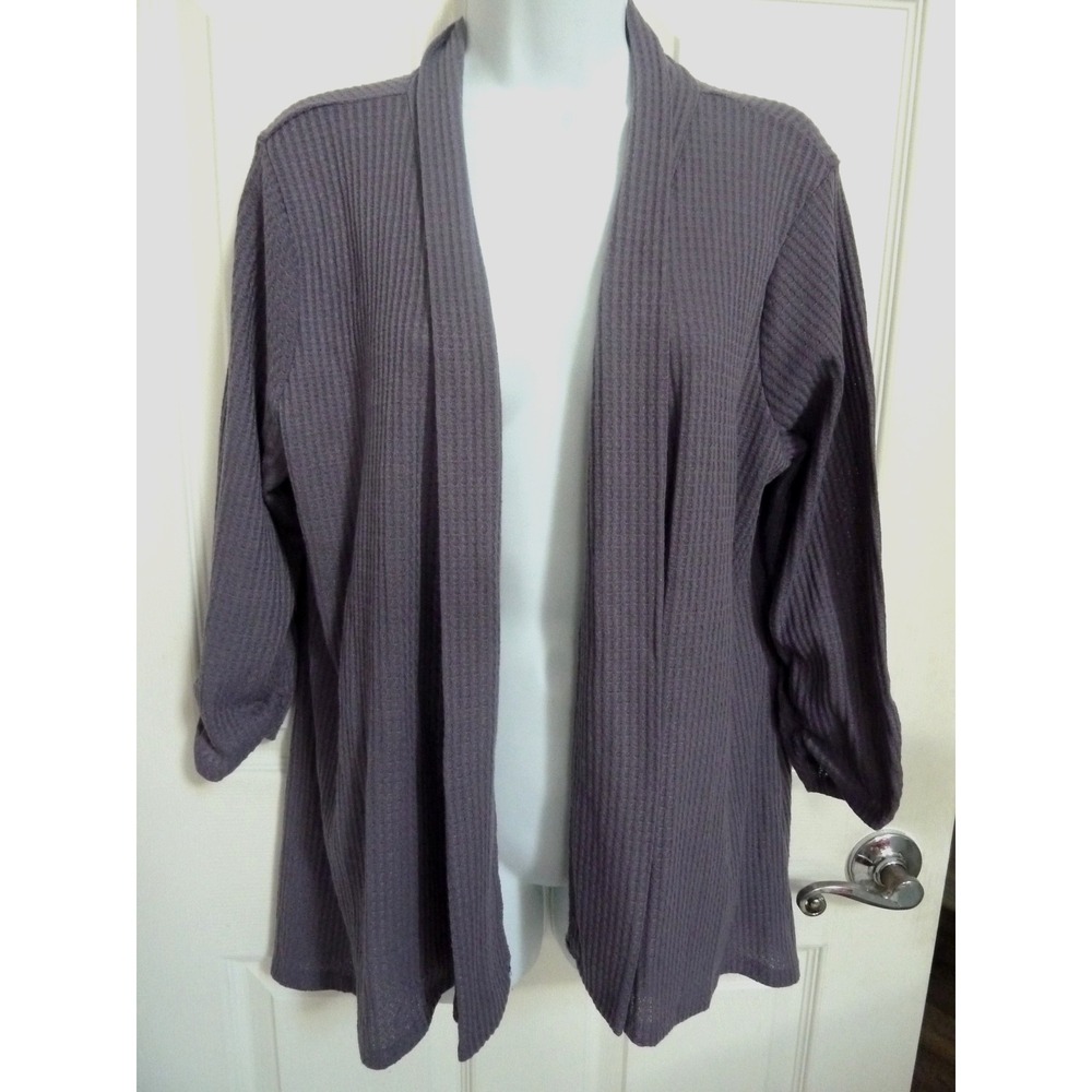 *NEW!! NOTATIONS Sz XL Waffle Knit Cardigan Open Purple Asymmetric Hem*